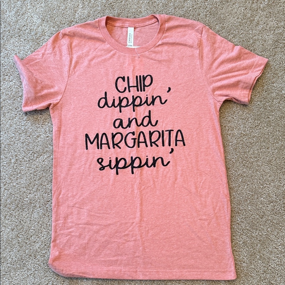 Women’s t shirt top chip dippin and margarita sipping unisex medium orange